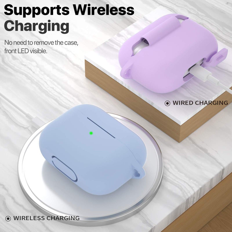ATUAT for AirPods Pro 1st/2nd Generation Case Cover, Protective Silicone Skin Accessories with Keychain for Women Men for Apple AirPods Pro 2019/2022 Charging Case,Front LED Visible-Light/Denim Blue - Image 3